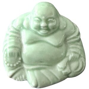 Vintage Celadon Green Porcelain Laughing Buddha Miniature Figurine 1.25" Glazed